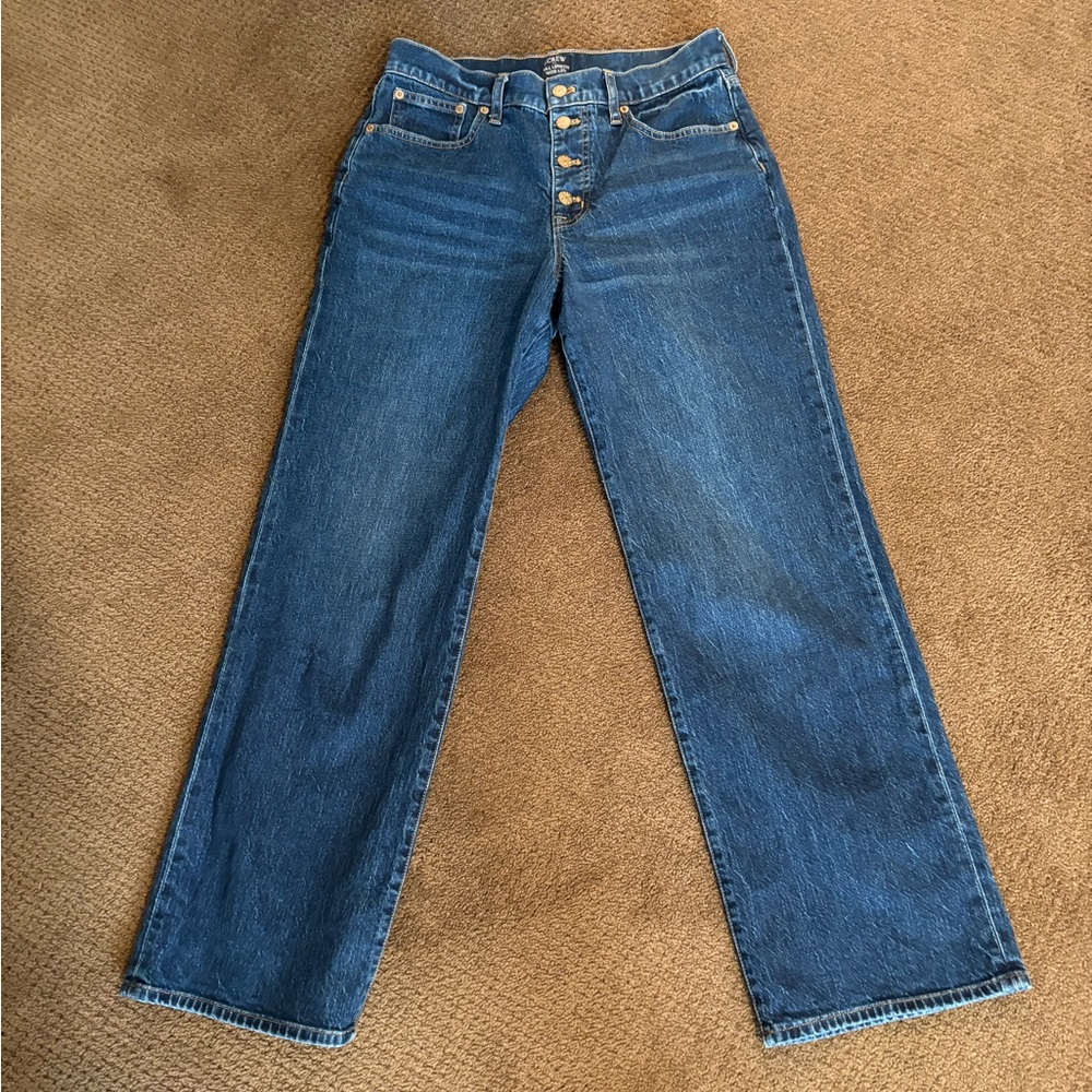 J crew wide leg jeans. Button fly. Dark wash.